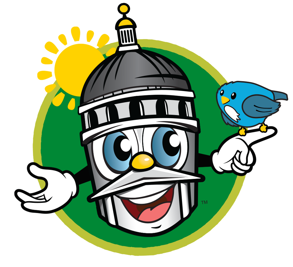 SummerCappie Cartoon image of Cappie holding a bird on his finger