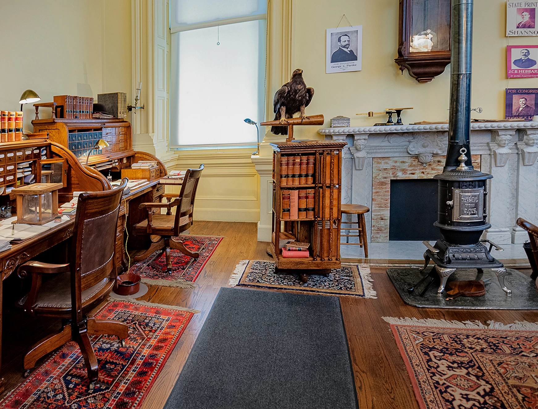 Restoration of the 1902 Secretary of State’s Office as it appeared during the tenure of Charles F. Curry. Restoration of the 1902 Secretary of State’s Office as it appeared during the tenure of Charles F. Curry.